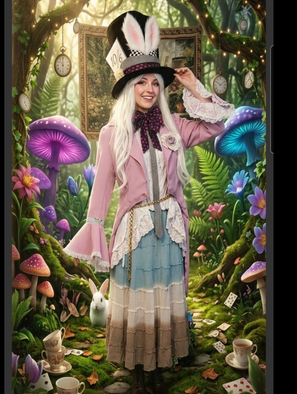 Upcycled Pastel Mad Hatter Cosplay Costume Set - 7 Piece - Size M/L